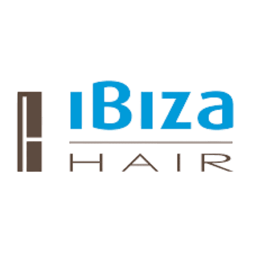 Logo for Ibiza Hair in blue and brown tones.